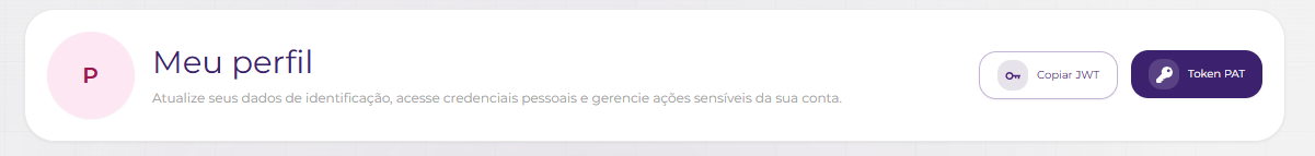 Tela Meu perfil com botão Token PAT