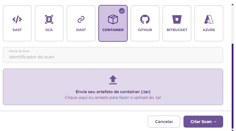Upload de artefato de container tar