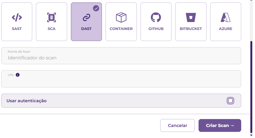 Configuração de DAST sem autenticação