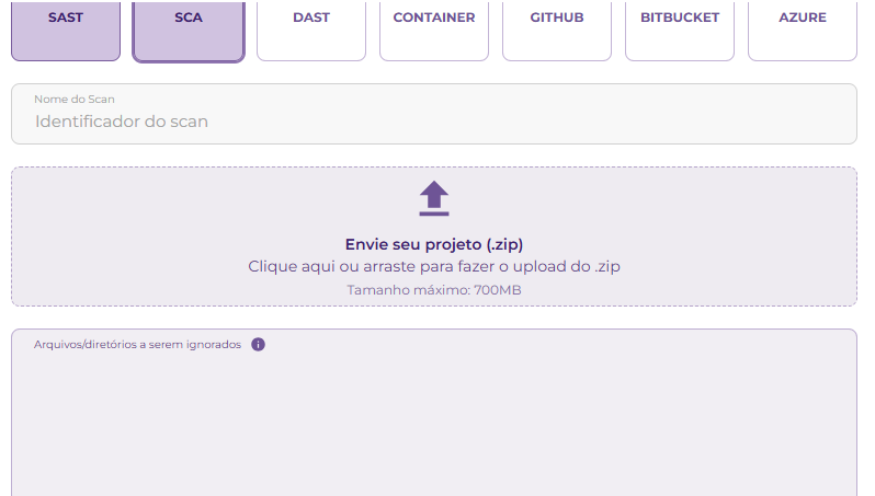 Upload de projeto zip para SAST ou SCA