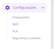 Menu de configurações com opção SSO